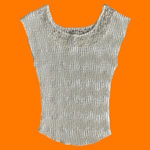 90's 00's vintage white textured lace trim y2k bodycon blouse MEDIUM Nicola